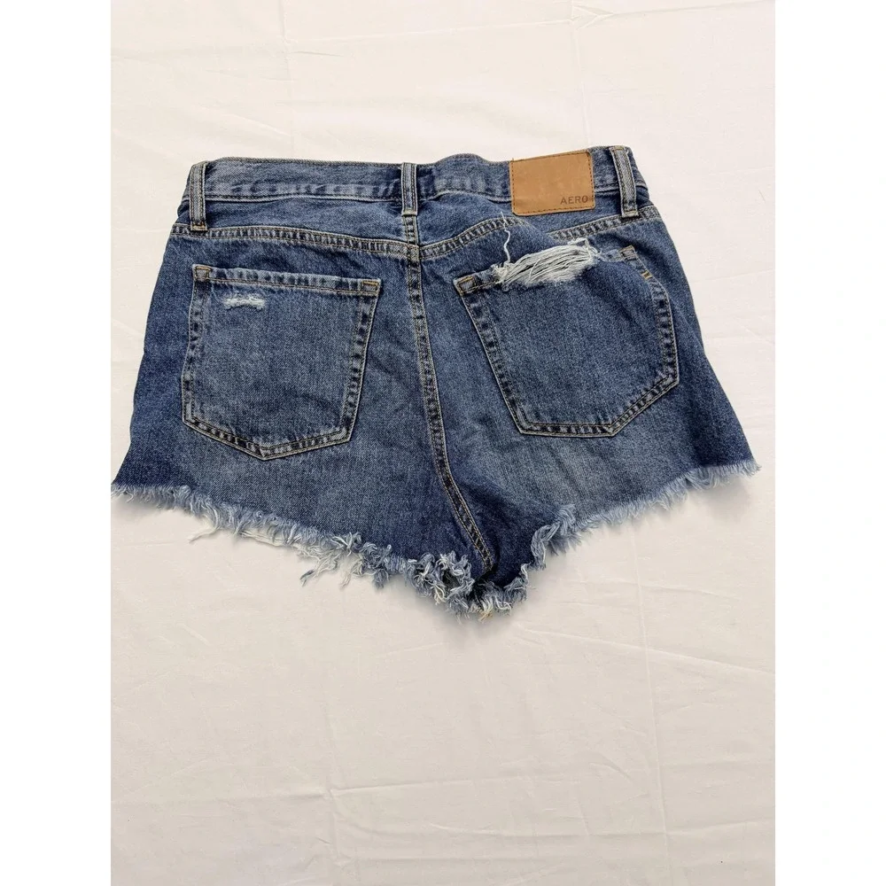Aeropostale‎ High Rise Shorty Shorts Womens 6 Blue Distressed Cutoff Raw Hem